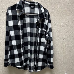 Eddie Bauer Black & White Plaid Fleece Shirt Jacket